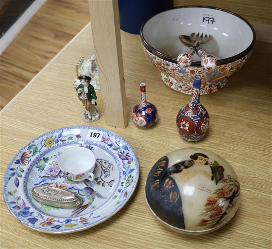 A silver pin box and mixed ceramics